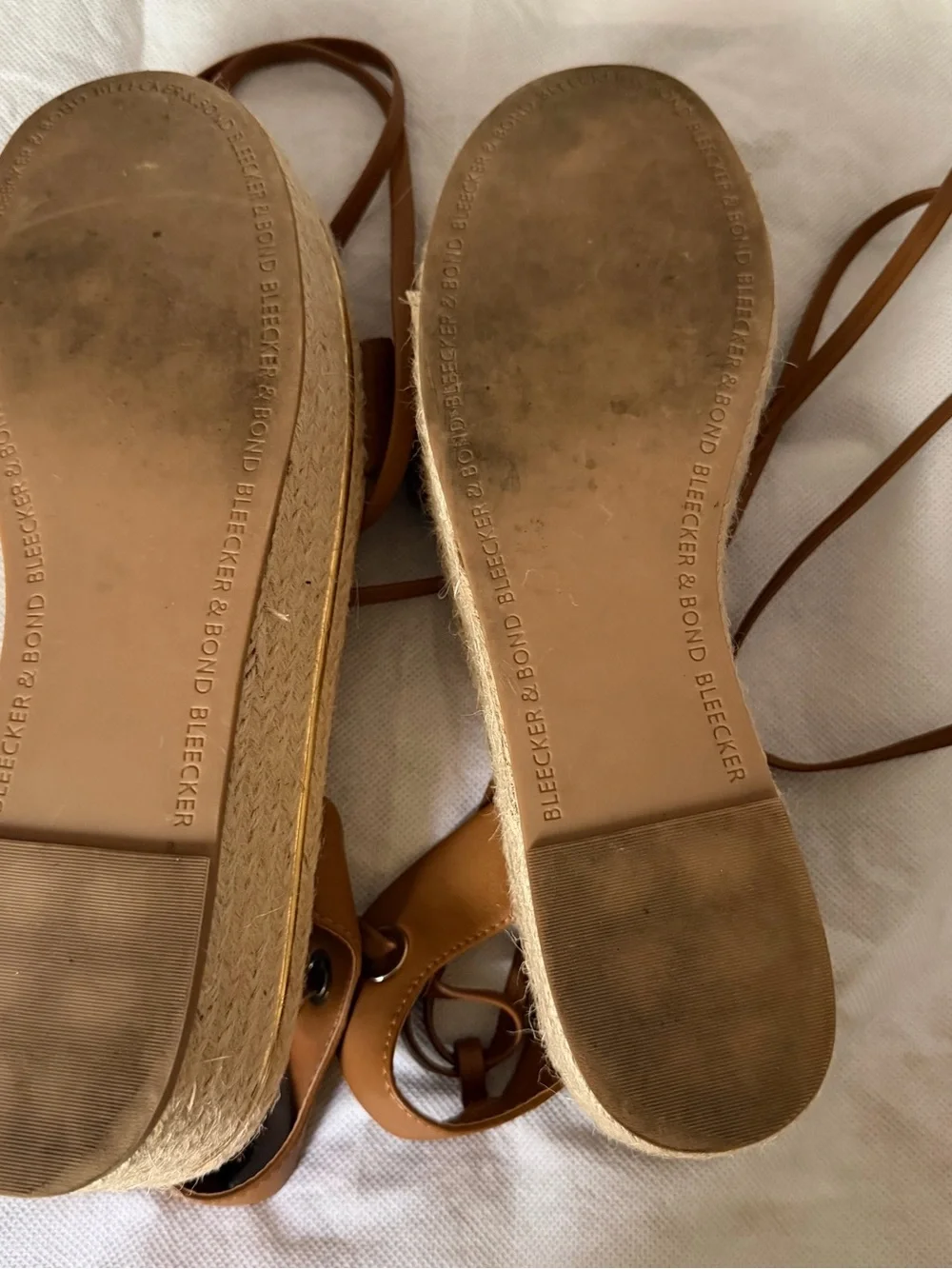 Bleecker & Bond Women's Leather Tan Espadrille Platform Sandals with Ankle Tie